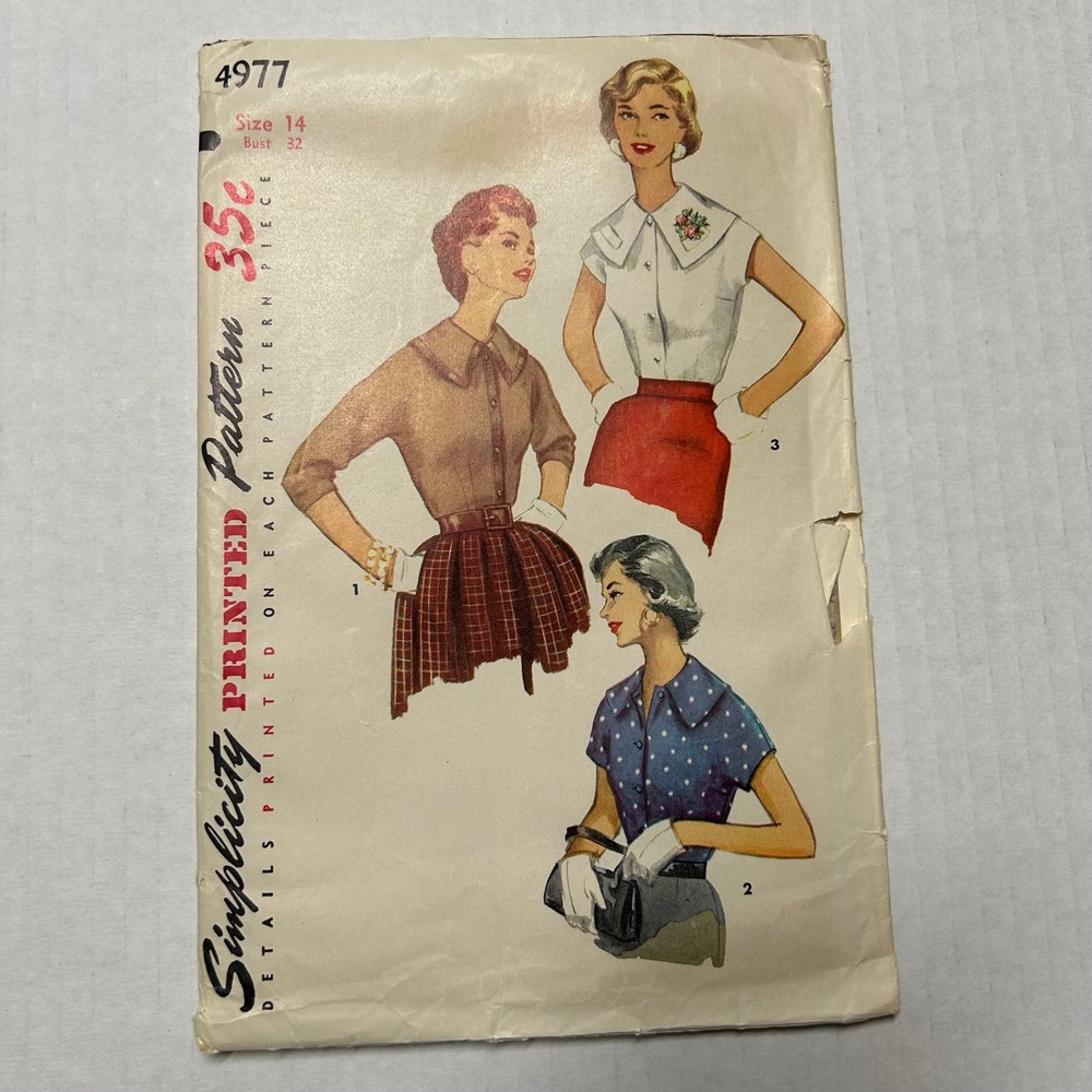Simplicity Vintage 1950's Pattern #4977 Misses Blouse Size 14‎